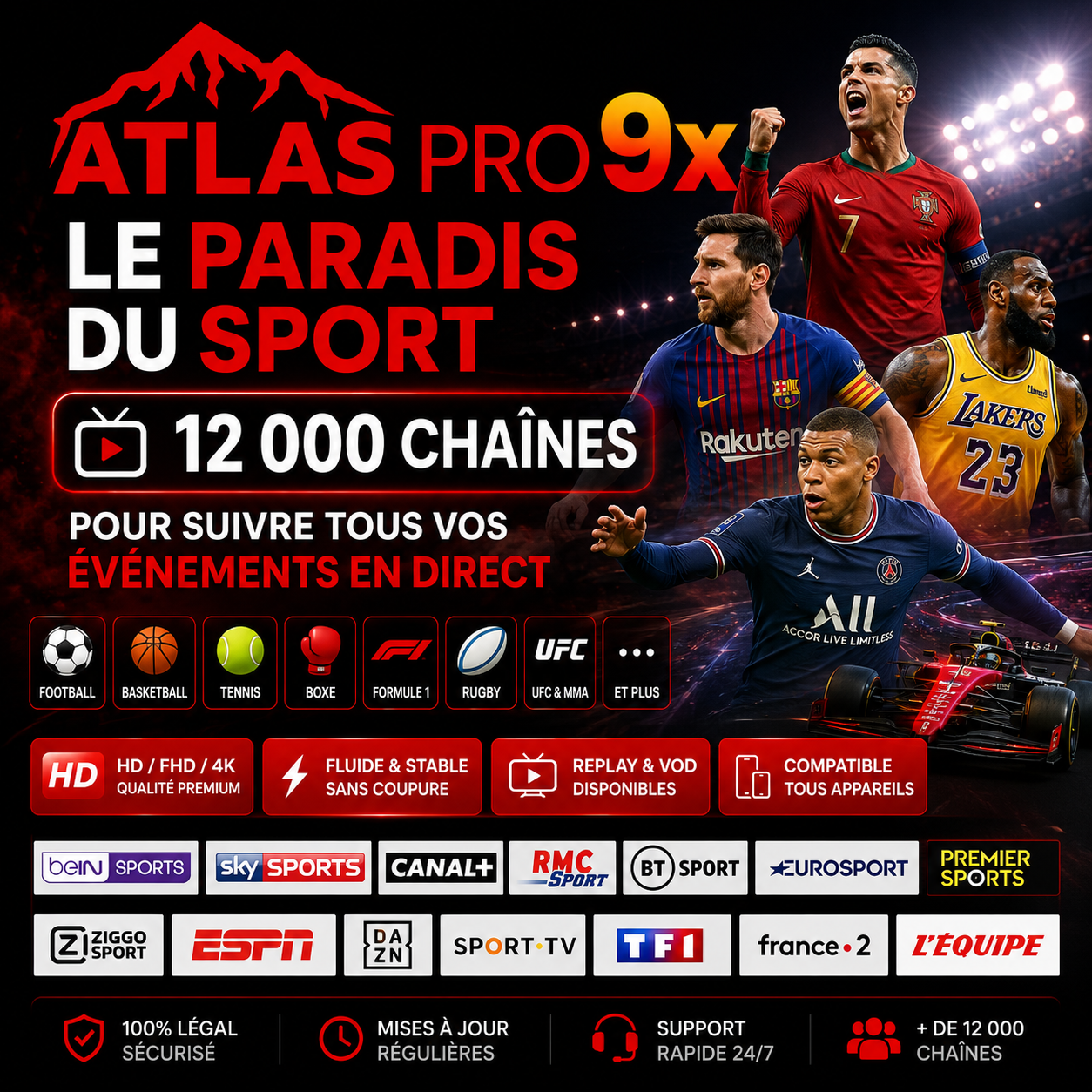Atlas Pro 9x Le paradis du sport avec 12 000 chaînes pour suivre tous vos événements en direct